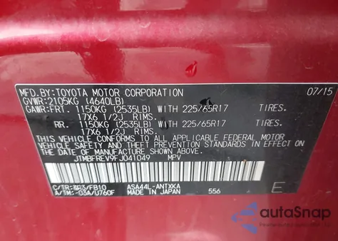 2015 Toyota Rav4 Le from USA, damaged, VIN JTMBFREV9FJ041049
